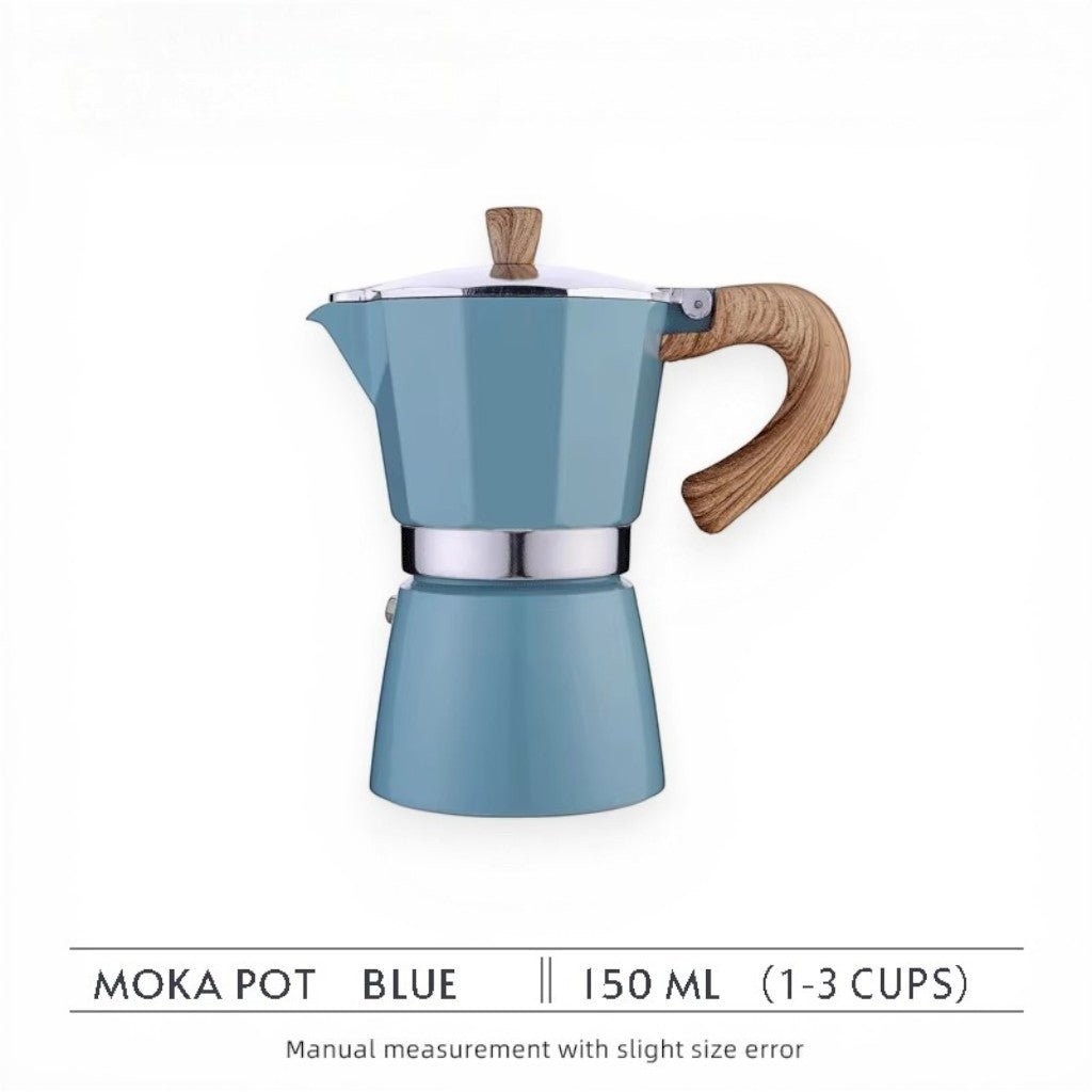 Stovetop Espresso Maker in Azure – Food-Safe Aluminum 3 or 6 Cup Moka Coffee Pot for Gas Electric Induction Stove Kitchen Brewer