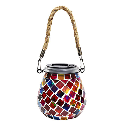 Solar Stained Glass Outdoor Lantern — Handcrafted Mosaic Garden Light with Auto Dusk-to-Dawn