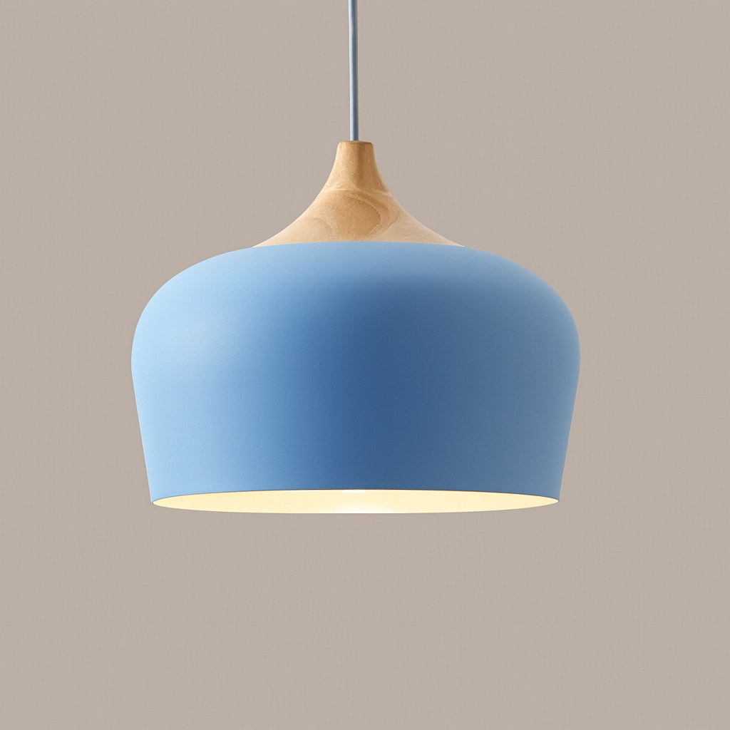 Wood & Metal Dome Shade Hanging Light 14 in Pastel Finish for Kitchen Island Dining Room Nursery Workspace E27 Socket Adjustable Height Cord
