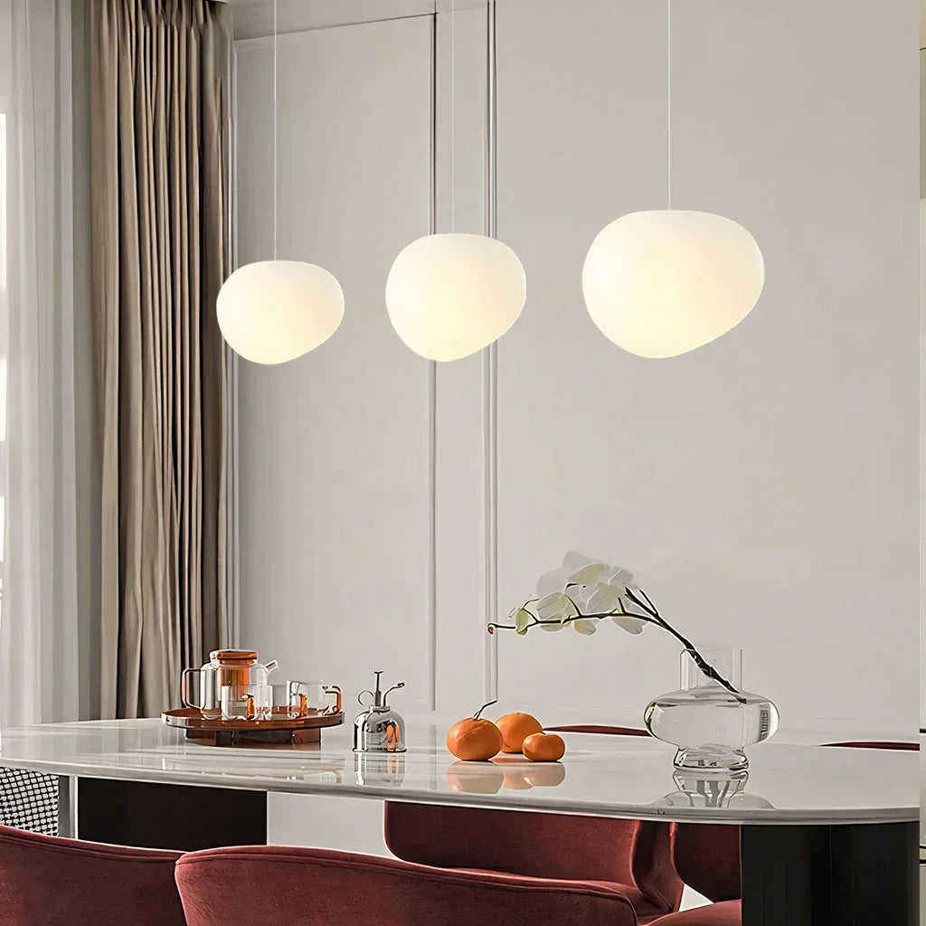 Frosted Glass Overhead Light Fixture Oval Shape White for Kitchen Island Dining Table Bedroom Ceiling Suspended Adjustable Heights Four Size