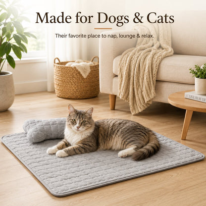 Ortekor Plush Pet Bed Mat with Detachable Bone Pillow – Cozy Indoor Resting Bed for Dogs & Cats with Non-Slip Bottom