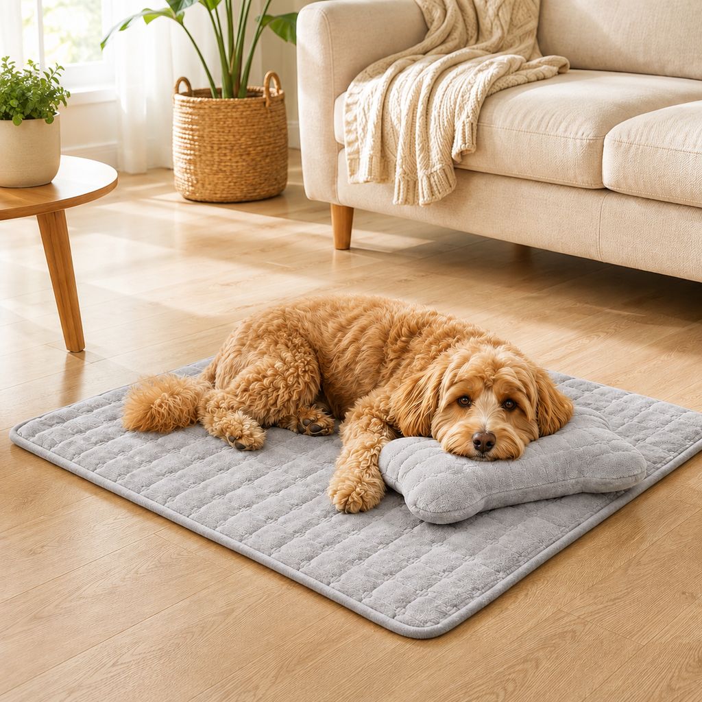 Ortekor Plush Pet Bed Mat with Detachable Bone Pillow – Cozy Indoor Resting Bed for Dogs & Cats with Non-Slip Bottom