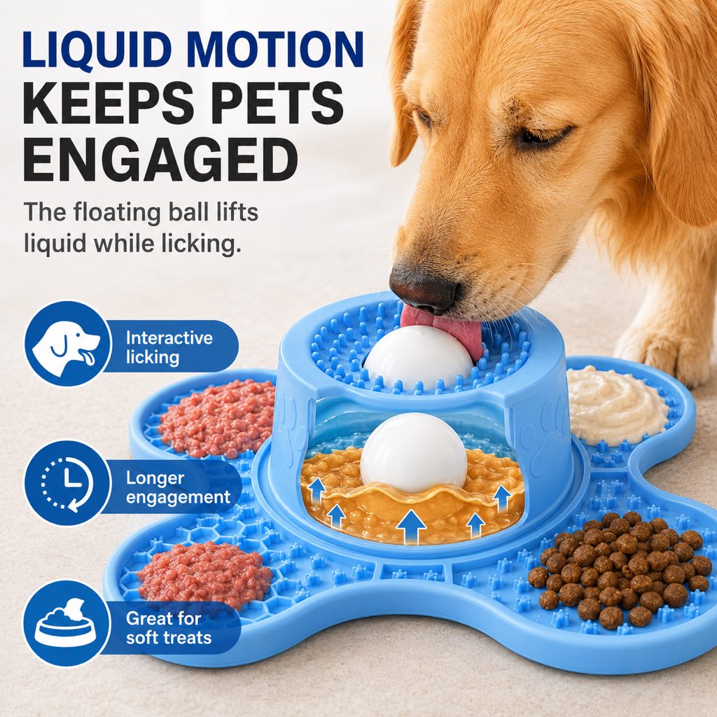 Ortekor 3-in-1 Dog Lick Mat & Slow Feeder Bowl for Bath Time, Grooming & Home Alone - Helps Slow Fast Eating and Keep Pets Busy