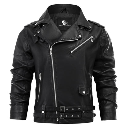 Men's Faux Leather Moto Jacket with Zip Front – Classic Black Biker Style for Everyday Wear – Water-Resistant Coat for Fall, Winter & Spring