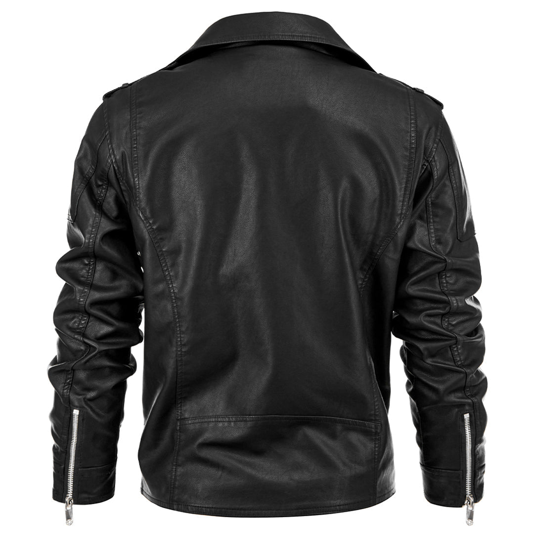 Men's Faux Leather Moto Jacket with Zip Front – Classic Black Biker Style for Everyday Wear – Water-Resistant Coat for Fall, Winter & Spring