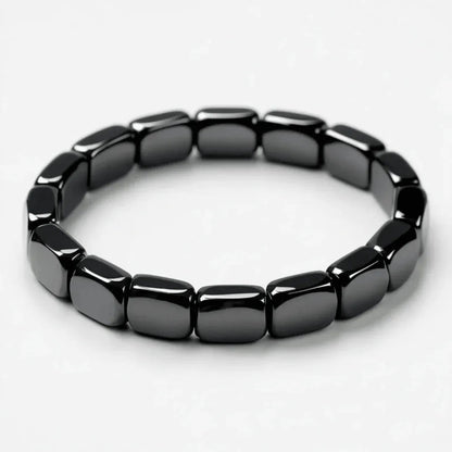 Men's Hematite Stone Bead Bracelet for Grounding & Balance | Polished Natural Gemstone Wrist Jewelry | Elastic Fit Wellness Accessory