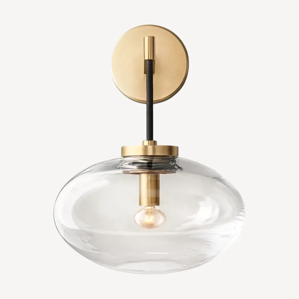 Aplique de pared de cristal ámbar con acabado en cobre de 10.6 pulgadas para dormitorio, pasillo y sala de estar, iluminación decorativa moderna de montaje en pared