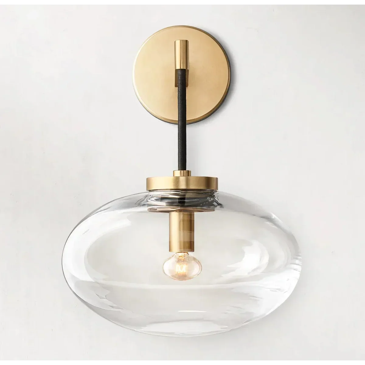 Aplique de pared de cristal ámbar con acabado en cobre de 10.6 pulgadas para dormitorio, pasillo y sala de estar, iluminación decorativa moderna de montaje en pared
