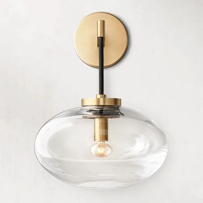 Aplique de pared de cristal ámbar con acabado en cobre de 10.6 pulgadas para dormitorio, pasillo y sala de estar, iluminación decorativa moderna de montaje en pared