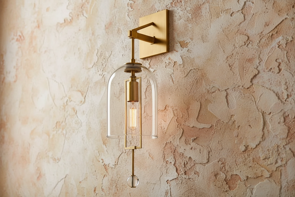 Glass Bell Sconce 23 Inch Tall Clear Shade Copper Metal Frame Wall Light for Bedroom Hallway Modern Ambient Lighting Fixture for Entryway Li