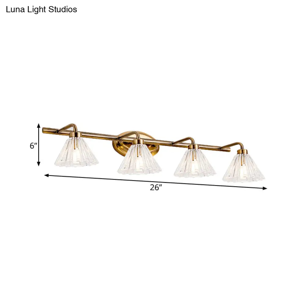 LED Vanity Light Fixture Brass Metal Cone Shade for Bathroom Mirror 1 2 3 4 Light Wall Mount Sconce Traditional Colonial Design Powder Room
