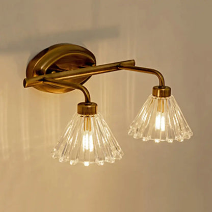 LED Vanity Light Fixture Brass Metal Cone Shade for Bathroom Mirror 1 2 3 4 Light Wall Mount Sconce Traditional Colonial Design Powder Room