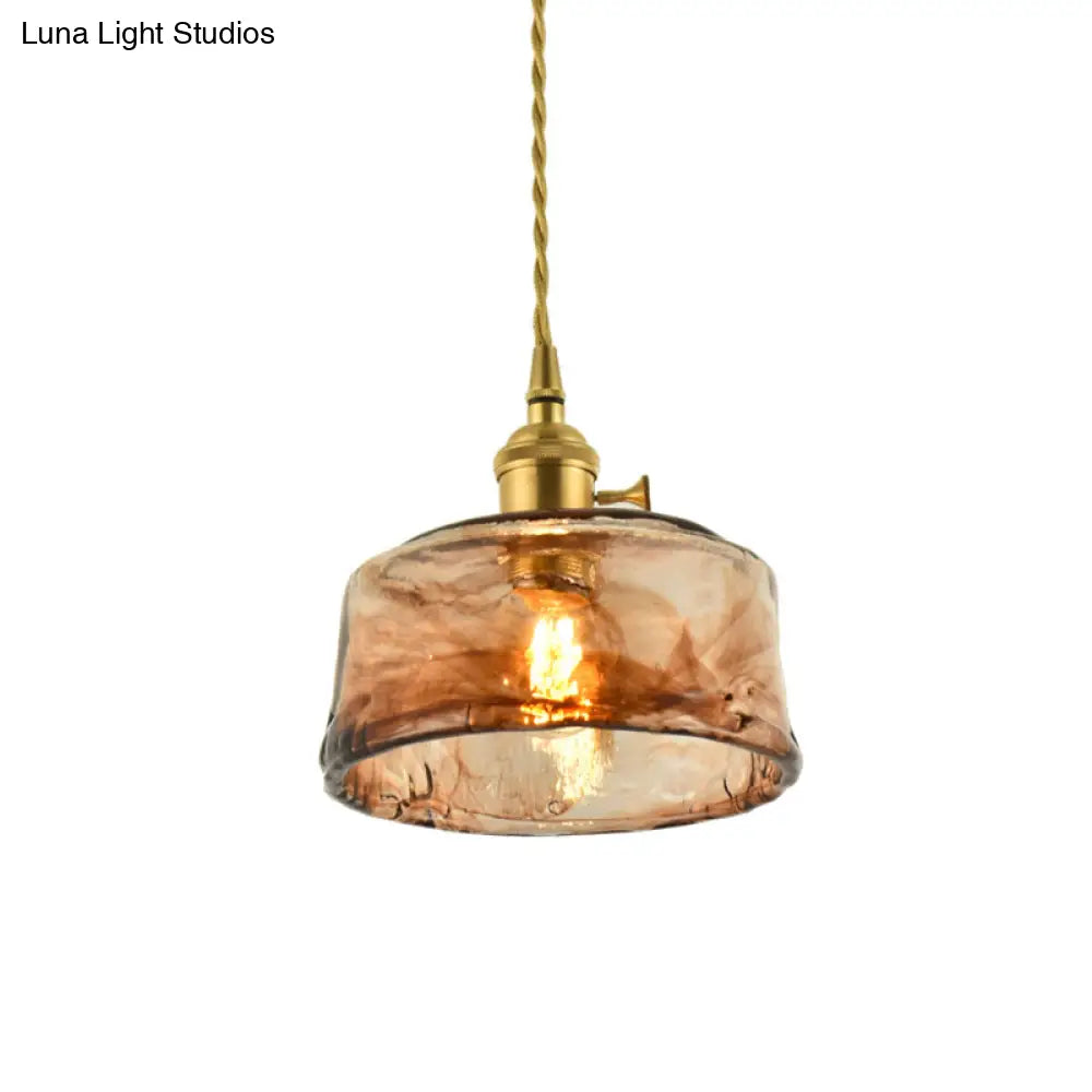 Tan Glass Shade Hanging Light Fixture Single-Bulb Ceiling Drop Lamp with Adjustable Chain for Dining Room Kitchen Island Bedroom