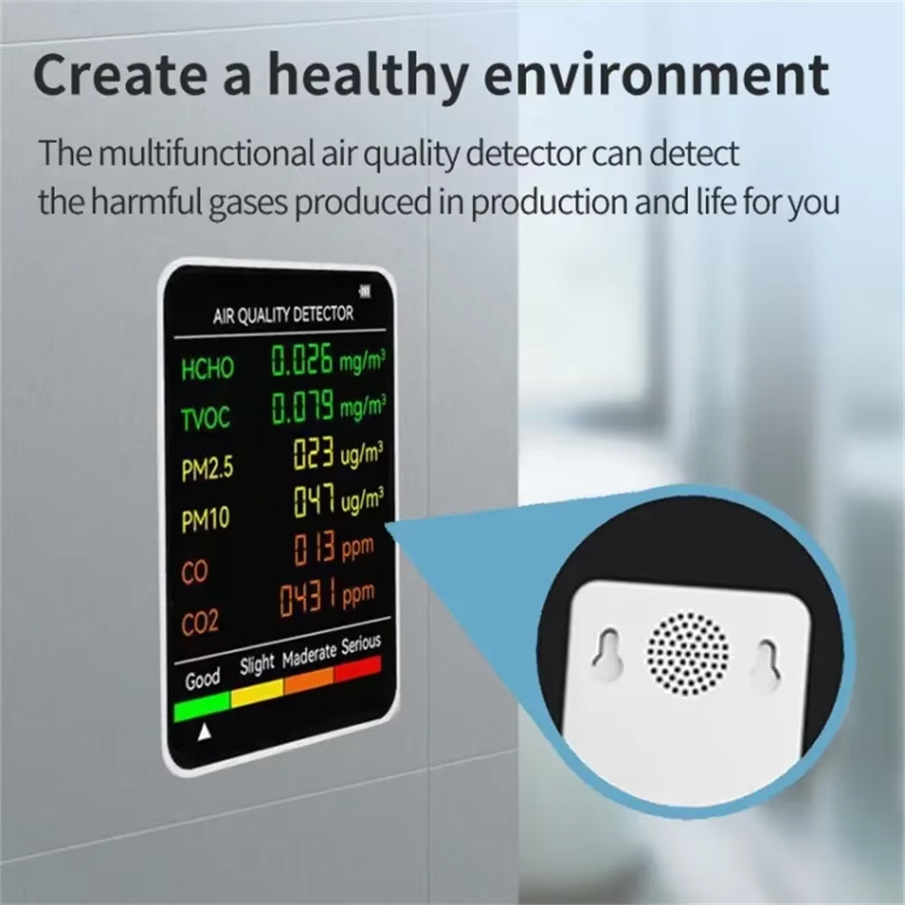 Monitor de calidad del aire interior 6 en 1 con seguimiento en tiempo real de CO2, PM2.5, TVOC, temperatura y humedad para el hogar, la oficina y el dormitorio