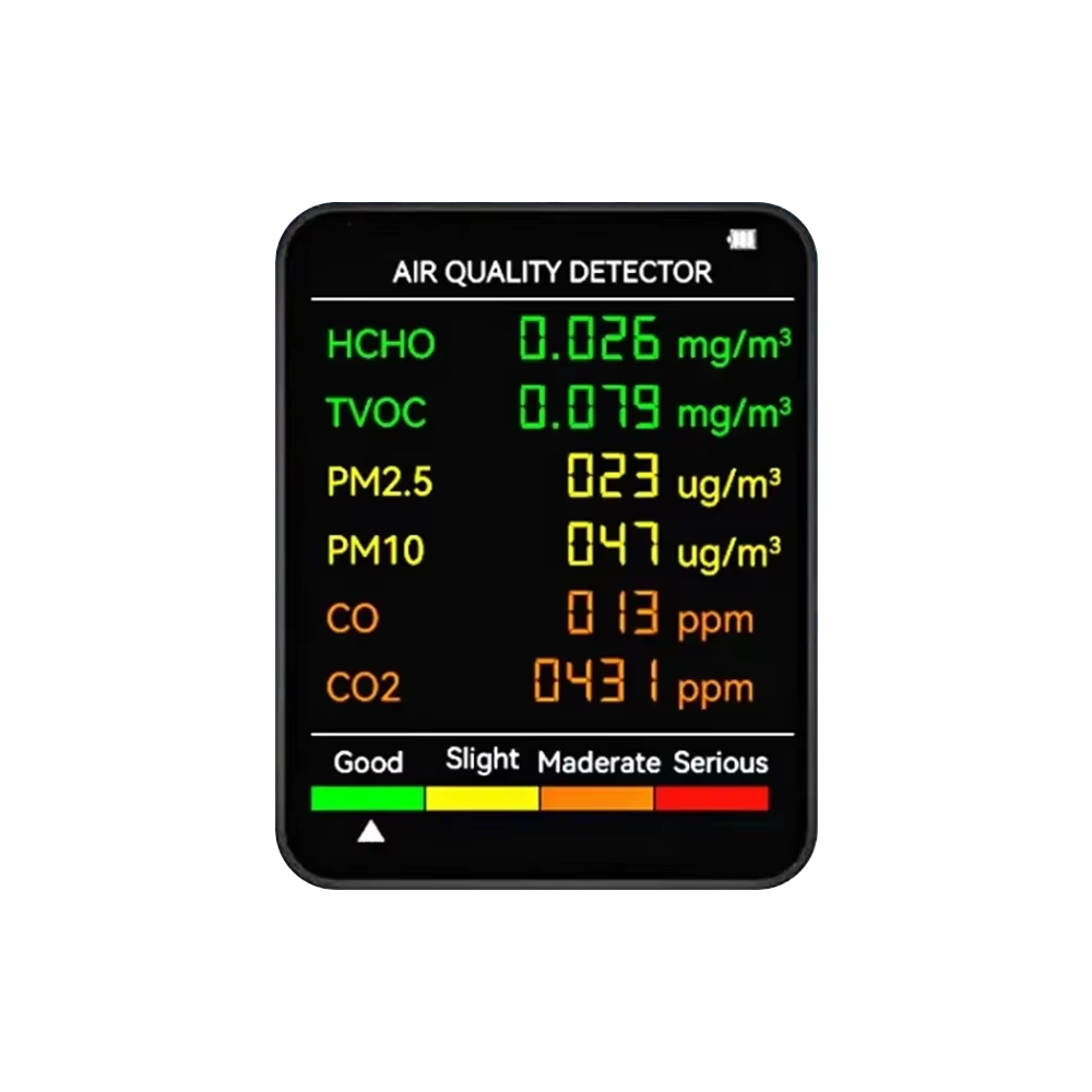 Monitor de calidad del aire interior 6 en 1 con seguimiento en tiempo real de CO2, PM2.5, TVOC, temperatura y humedad para el hogar, la oficina y el dormitorio