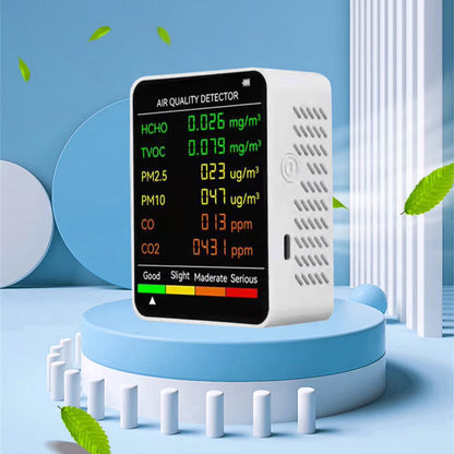Monitor de calidad del aire interior 6 en 1 con seguimiento en tiempo real de CO2, PM2.5, TVOC, temperatura y humedad para el hogar, la oficina y el dormitorio