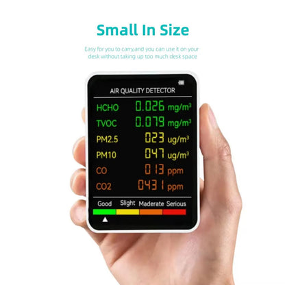 Monitor de calidad del aire interior 6 en 1 con seguimiento en tiempo real de CO2, PM2.5, TVOC, temperatura y humedad para el hogar, la oficina y el dormitorio