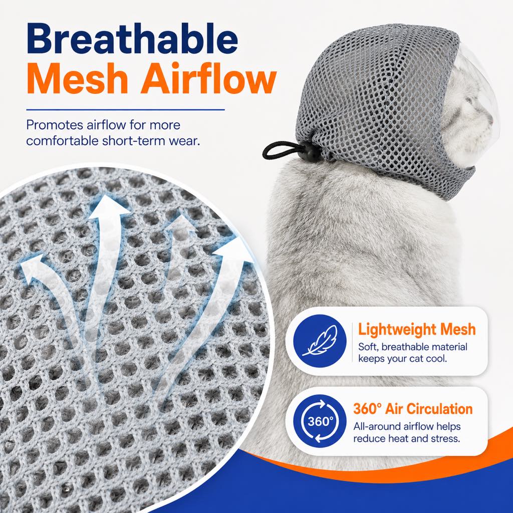 Ortekor Breathable Cat Grooming Muzzle for Bathing & Nail Trimming - Helps Reduce Bites During Cat Care