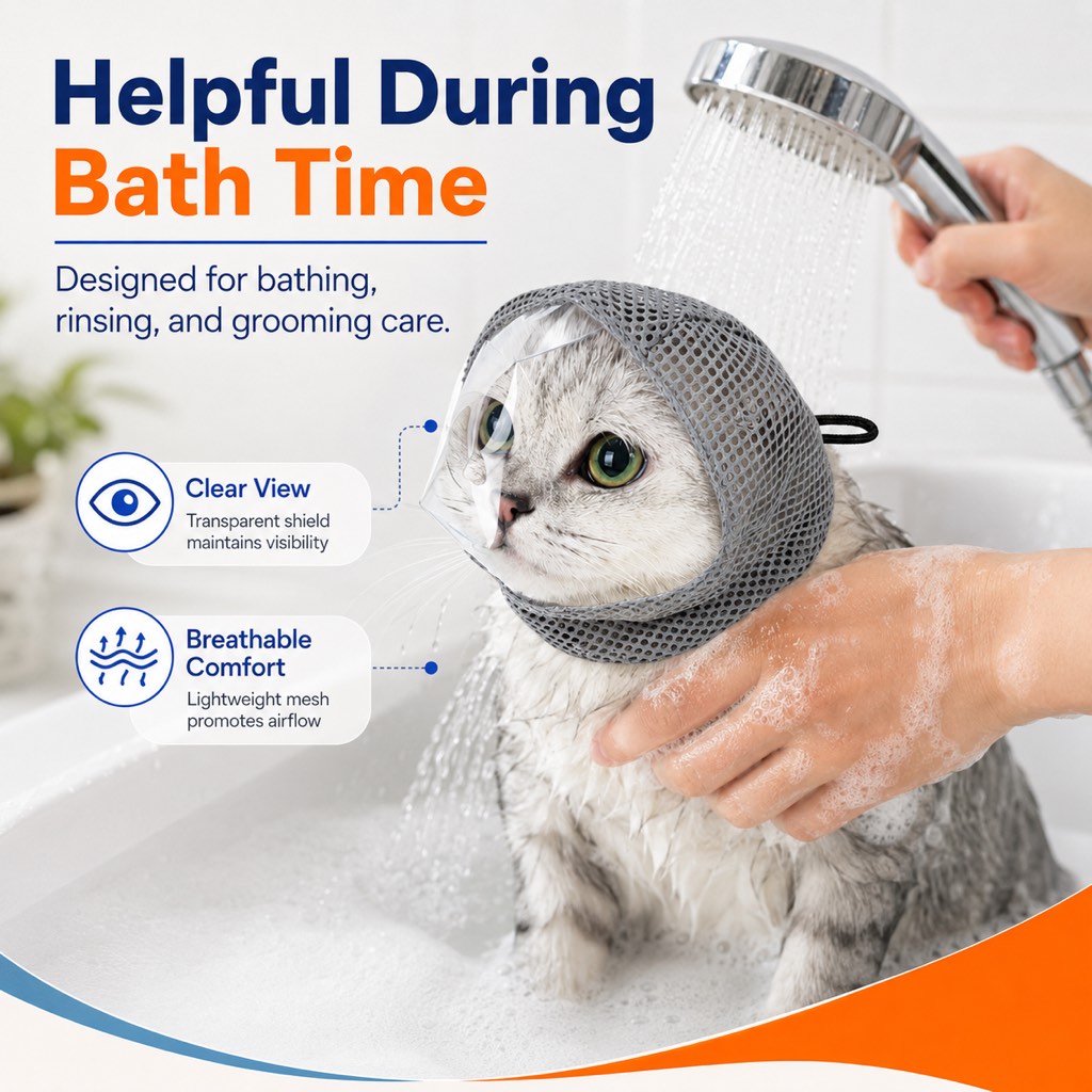 Ortekor Breathable Cat Grooming Muzzle for Bathing & Nail Trimming - Helps Reduce Bites During Cat Care