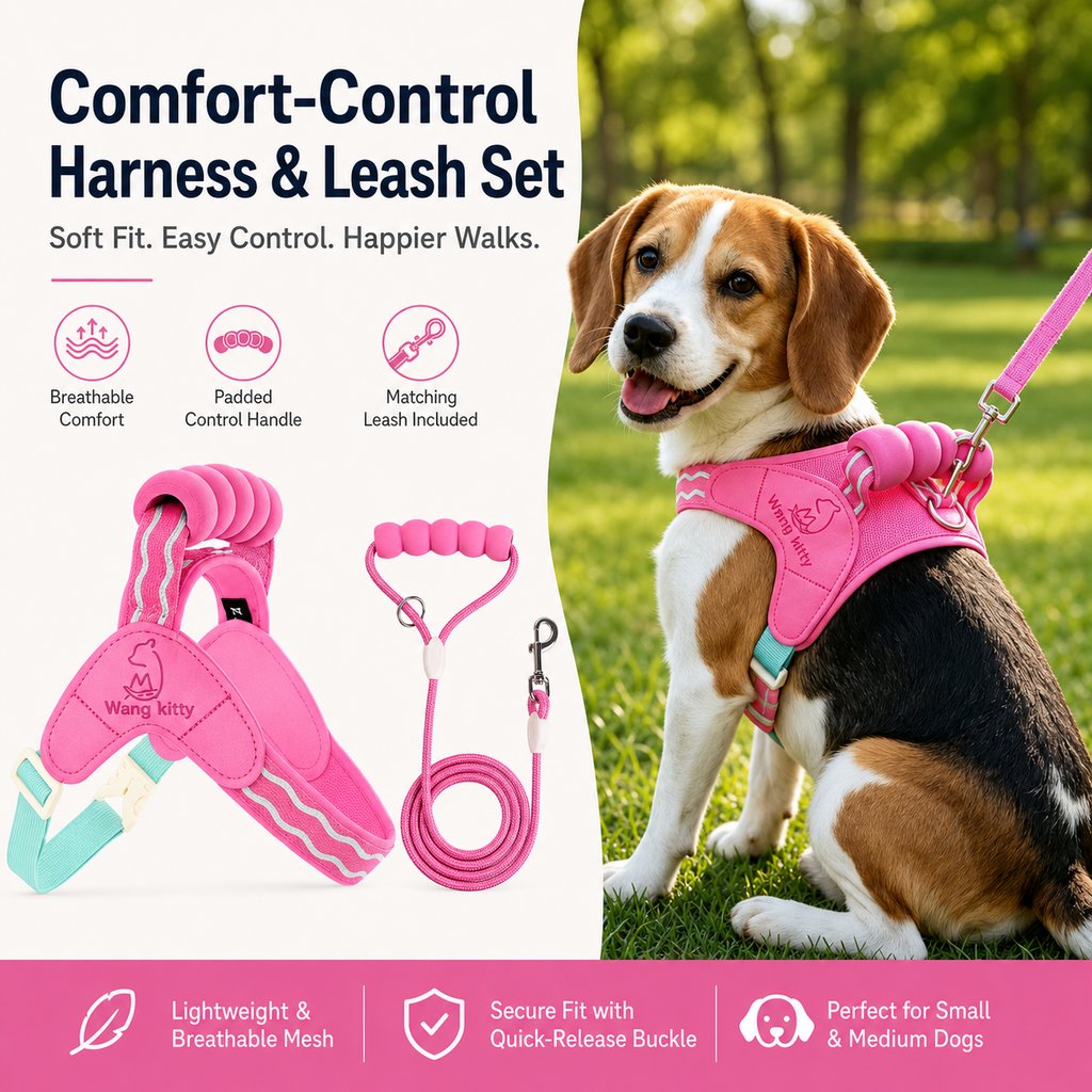 Ortekor Breathable Padded Dog Harness & Leash Set for Daily Walks - Easy-Control Vest for Small & Medium Dogs