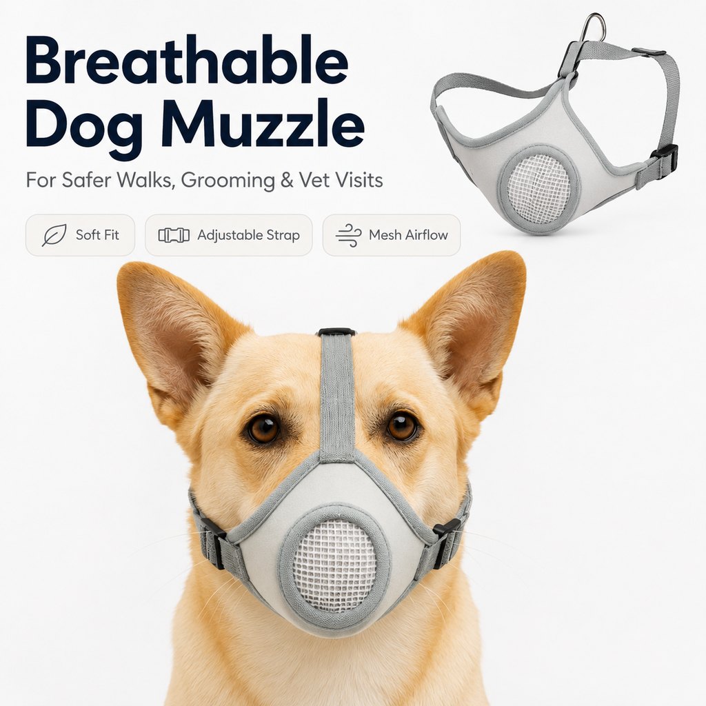 Ortekor Breathable Dog Muzzle for Walks, Grooming & Vet Visits - Soft Adjustable Mesh Muzzle to Help Reduce Biting, Chewing & Barking