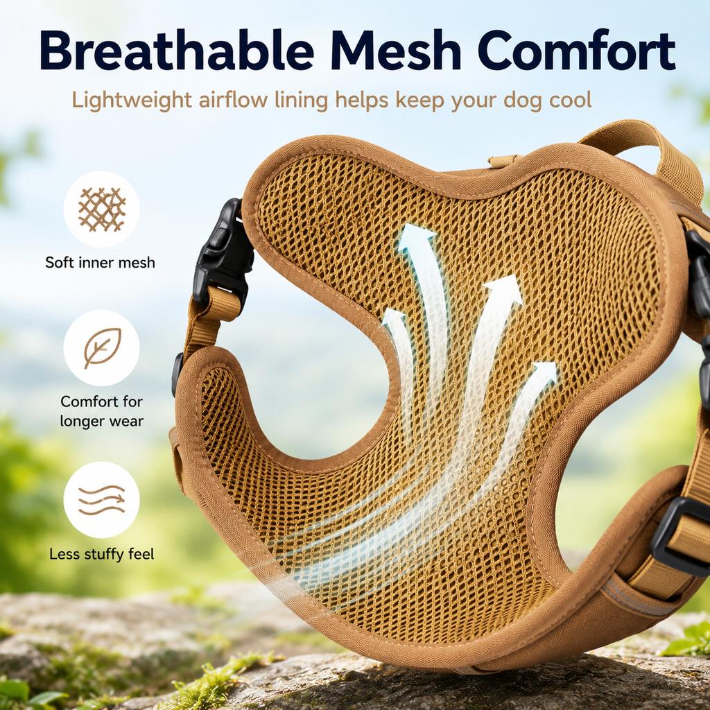 Ortekor Tactical Dog Harness with Storage Pouch for Daily Walks, Training & Hiking - Breathable Control Vest with Handle