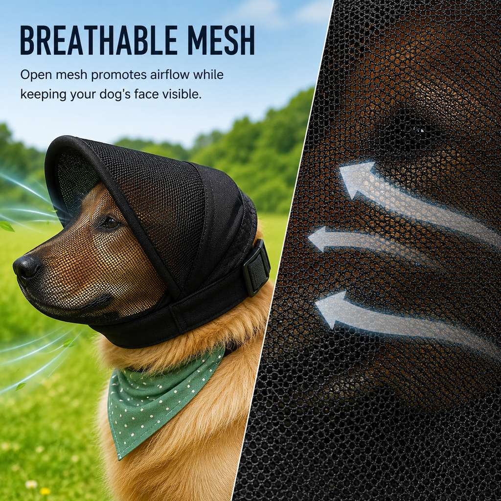 Ortekor Breathable Anti-Scavenging Dog Muzzle for Walks - Mesh Hood Helps Block Food Scraps & Trash