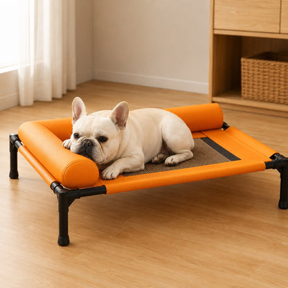 Ortekor French Bulldog Elevated Dog Cot for All-Season Indoor Naps - Breathable Raised Pet Bed with Soft Bolsters for Cooler Rest & Easy Cleaning