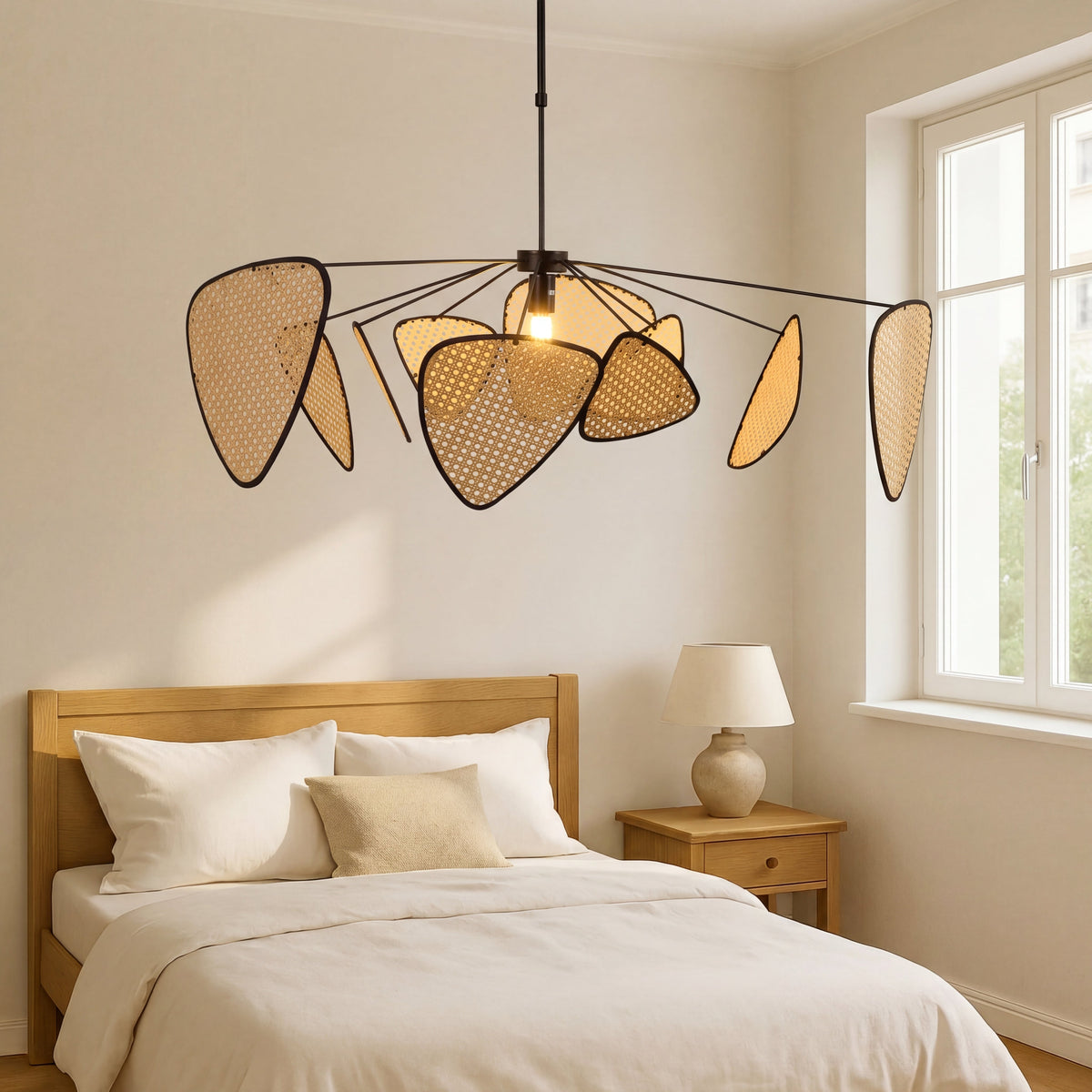Woven Rattan Hanging Pendant Light Natural Organic Design Warm LED Lighting for Dining Room Bedroom Boho Modern Farmhouse