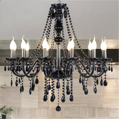Elegant Modern Black Crystal Chandelier with Cascading Drops | Timeless Lighting for Dining Rooms