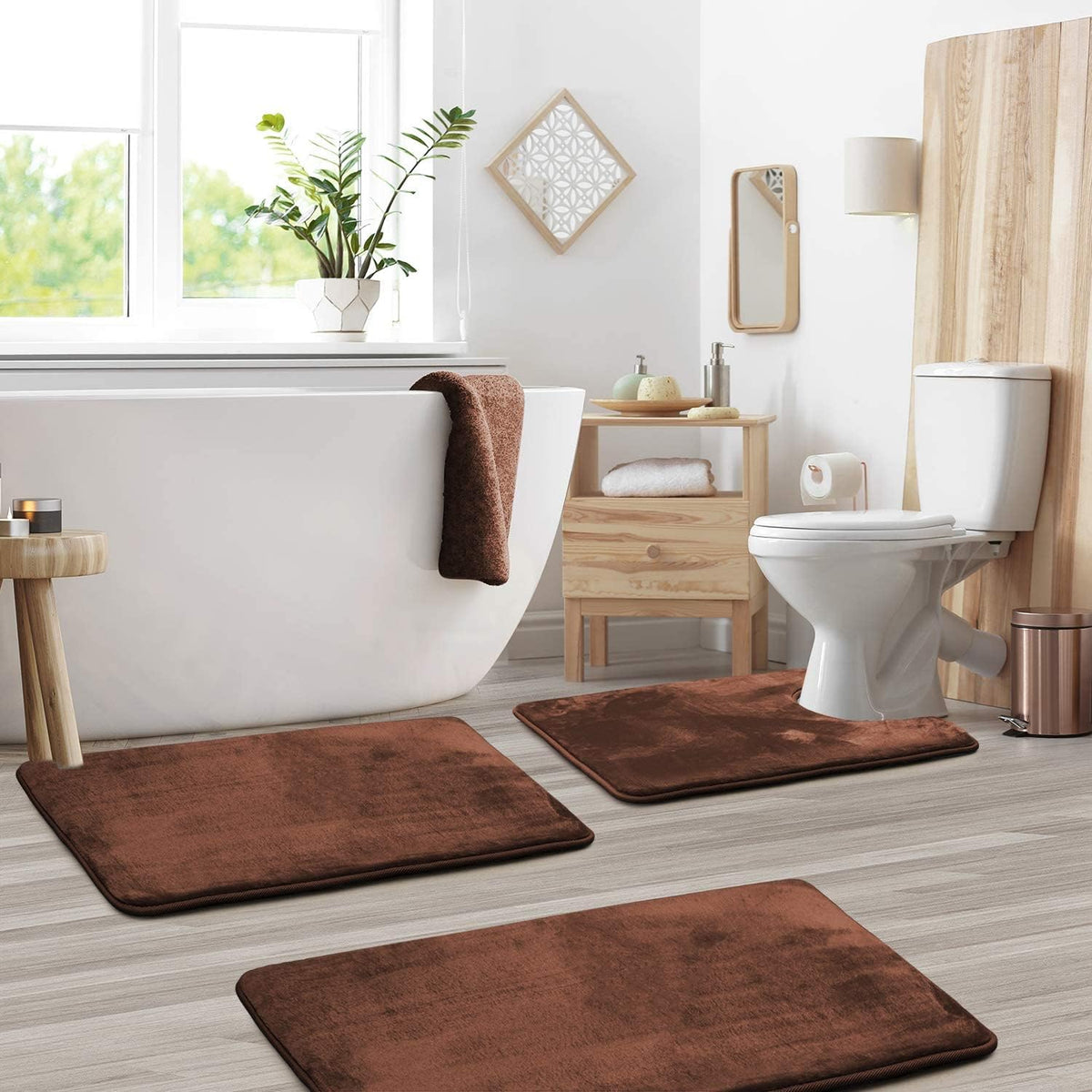 Plush Cushioned Bathroom Rug Set Gray Non-Slip 3-Piece Floor Protection for Shower Toilet Sink Areas Quick-Dry Water-Absorbing Home Decor
