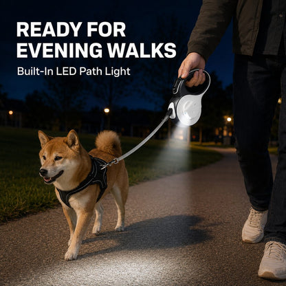Ortekor LED Retractable Dog Leash for Evening Walks - Built-In Path Light, One-Hand Brake & 9.8/16.4 FT Range