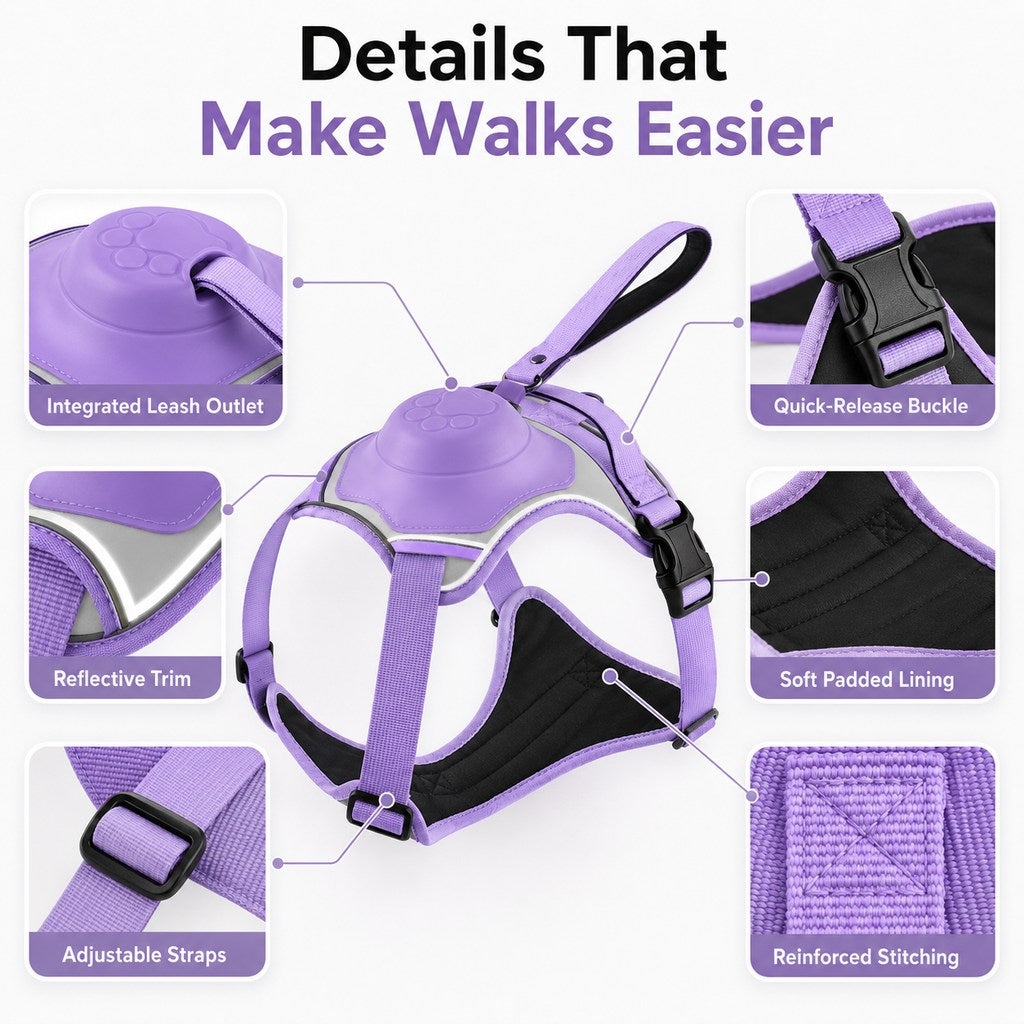 Ortekor No-Pull Reflective Dog Harness with Built-In Retractable Leash for Safer Daily Walks