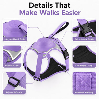 Ortekor No-Pull Reflective Dog Harness with Built-In Retractable Leash for Safer Daily Walks