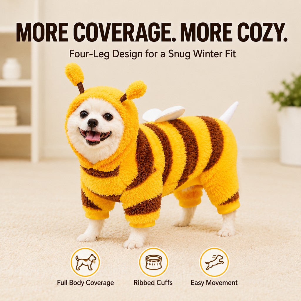 Ortekor Bumblebee Dog Costume for Small Dogs - Warm Plush Winter Outfit for Halloween, Photos & Chilly Days