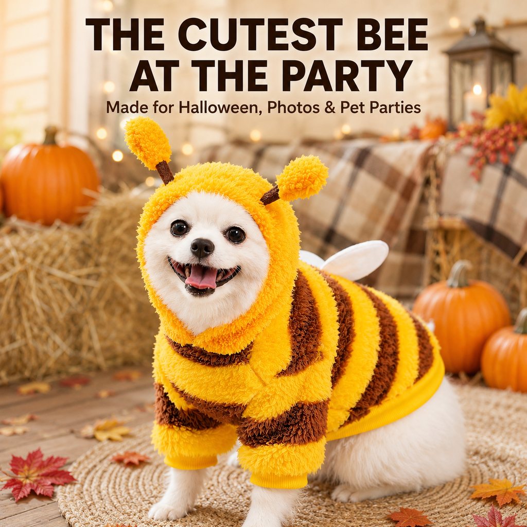 Ortekor Bumblebee Dog Costume for Small Dogs - Warm Plush Winter Outfit for Halloween, Photos & Chilly Days