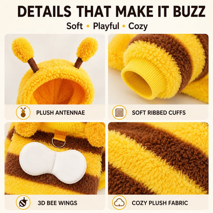 Ortekor Bumblebee Dog Costume for Small Dogs - Warm Plush Winter Outfit for Halloween, Photos & Chilly Days