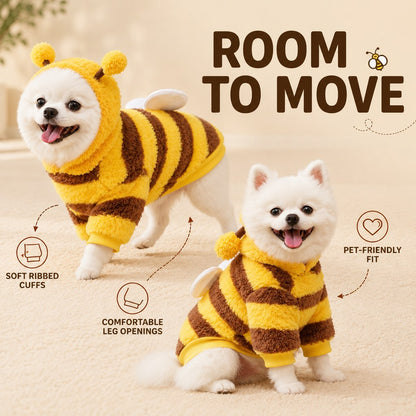 Ortekor Bumblebee Dog Costume for Small Dogs – Cozy Plush Hoodie with Wings or Four-Leg Fleece for Halloween, Fall Walks & Cold Weather
