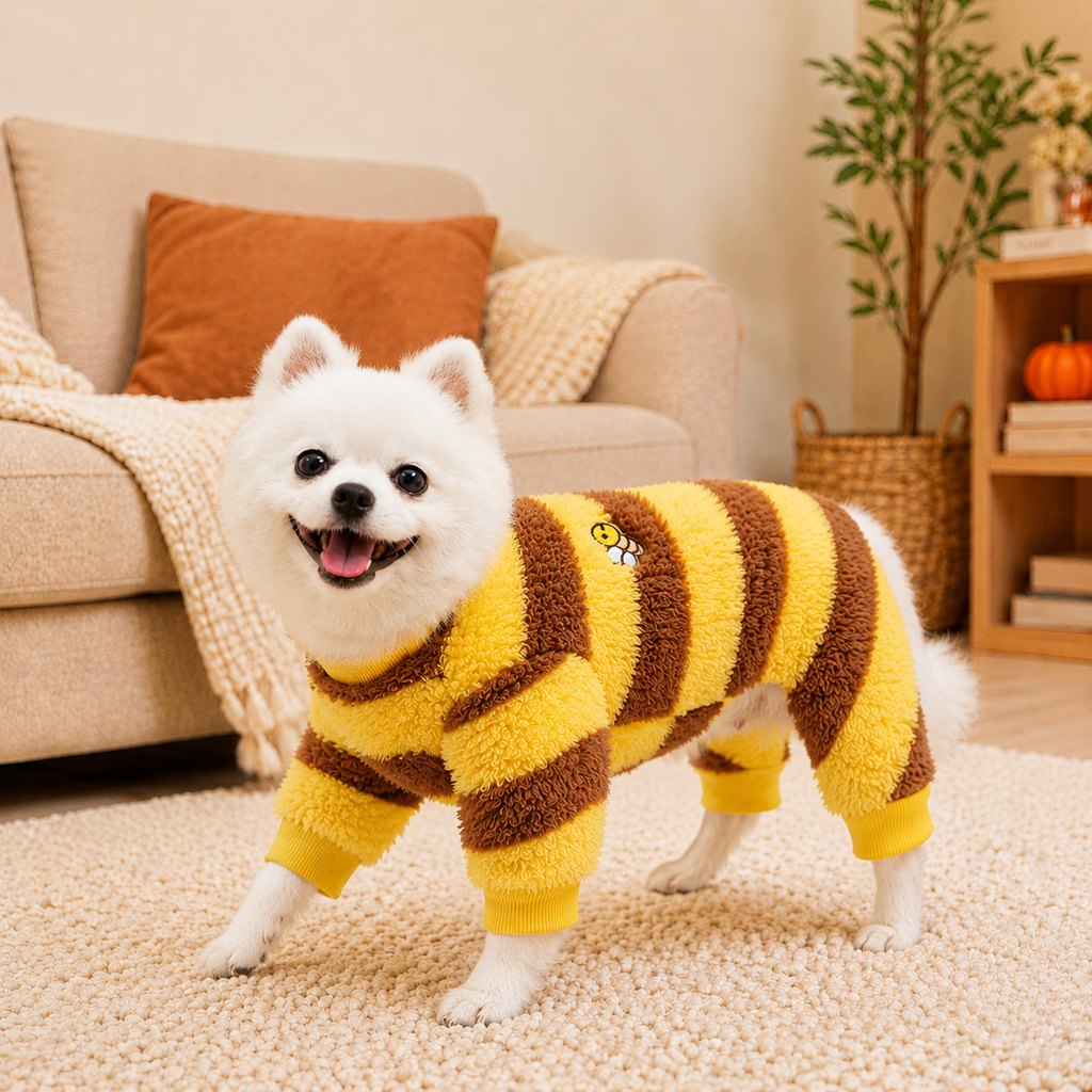 Ortekor Bumblebee Dog Costume for Small Dogs - Warm Plush Winter Outfit for Halloween, Photos & Chilly Days