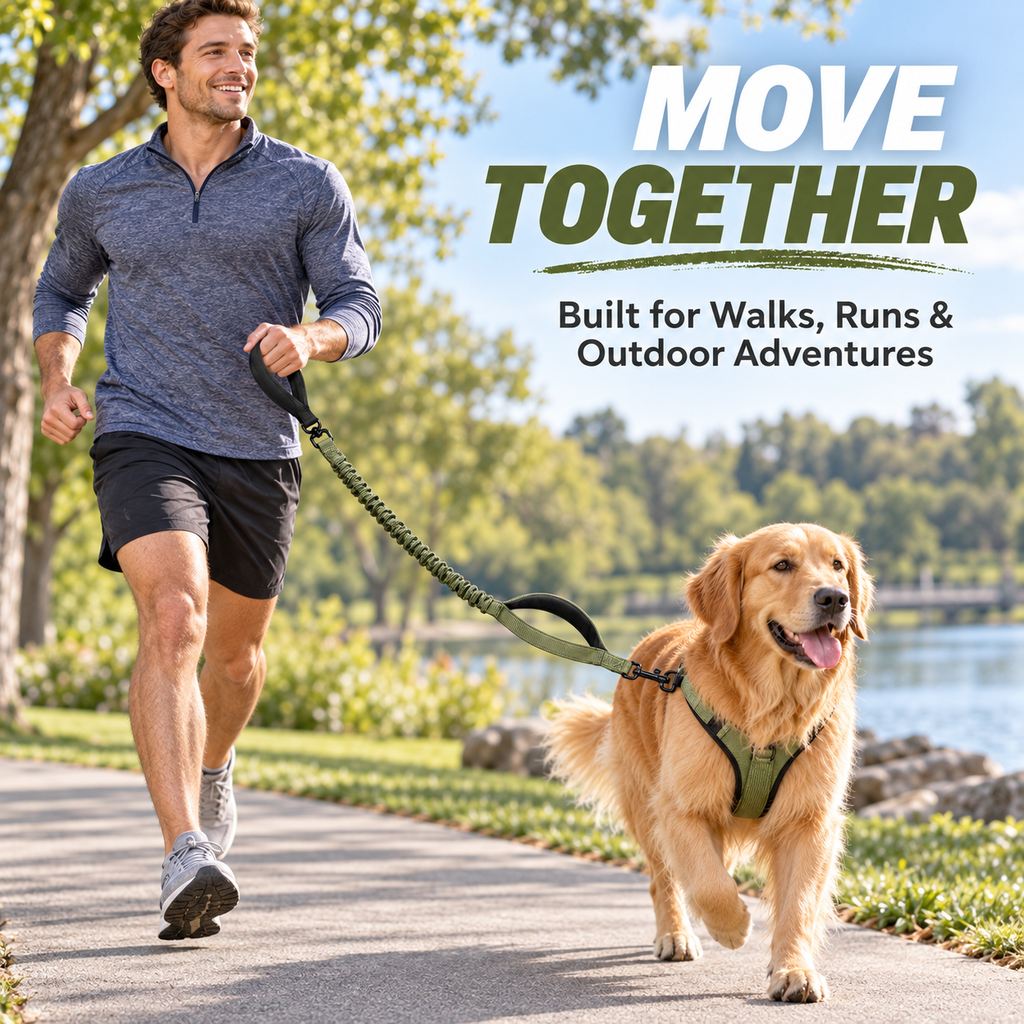 Ortekor Dual Handle Shock-Absorbing Bungee Dog Leash for City Walks, Jogging & Hiking - Softer Pulls, Quick Close Control