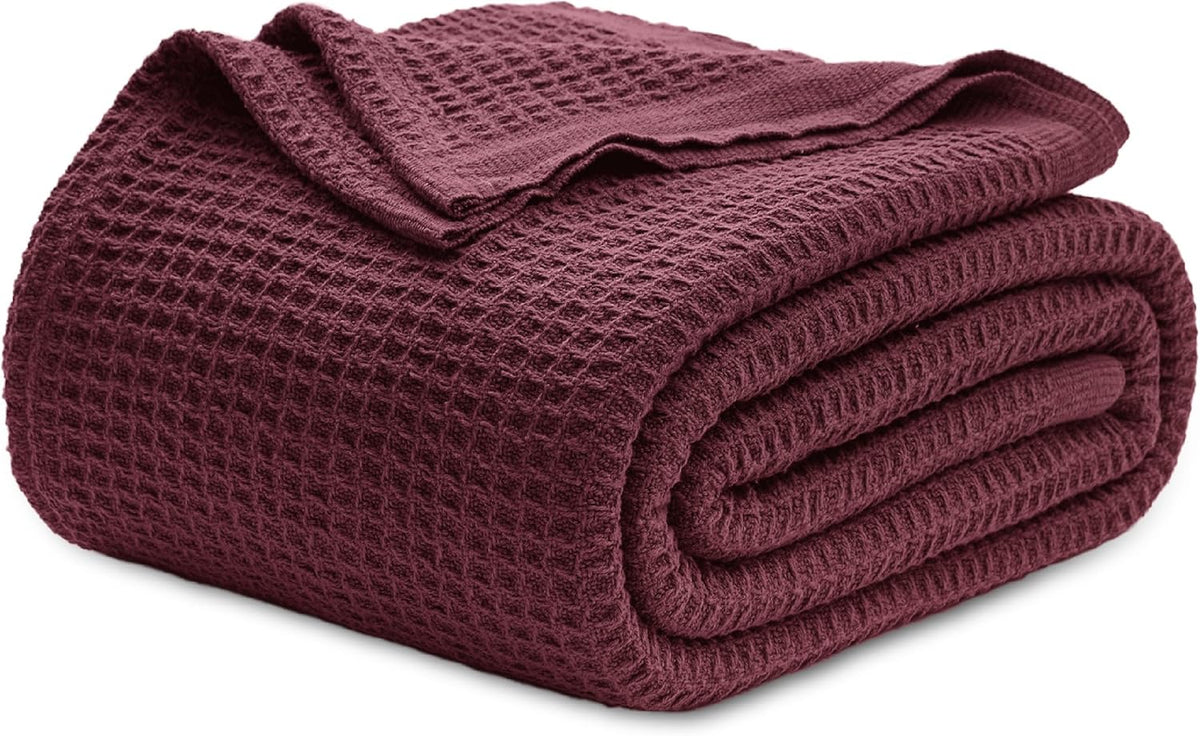 Pure Cotton Thermal Blanket – Queen 90×90 in – Textured Weave Layer for All Seasons – Lightweight & Breathable Throw for Bed or Sofa