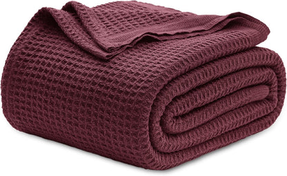 Cozy Haven | 100% Cotton Queen Blanket with Cooling Waffle Weave | Soft & Breathable for Summer Comfort