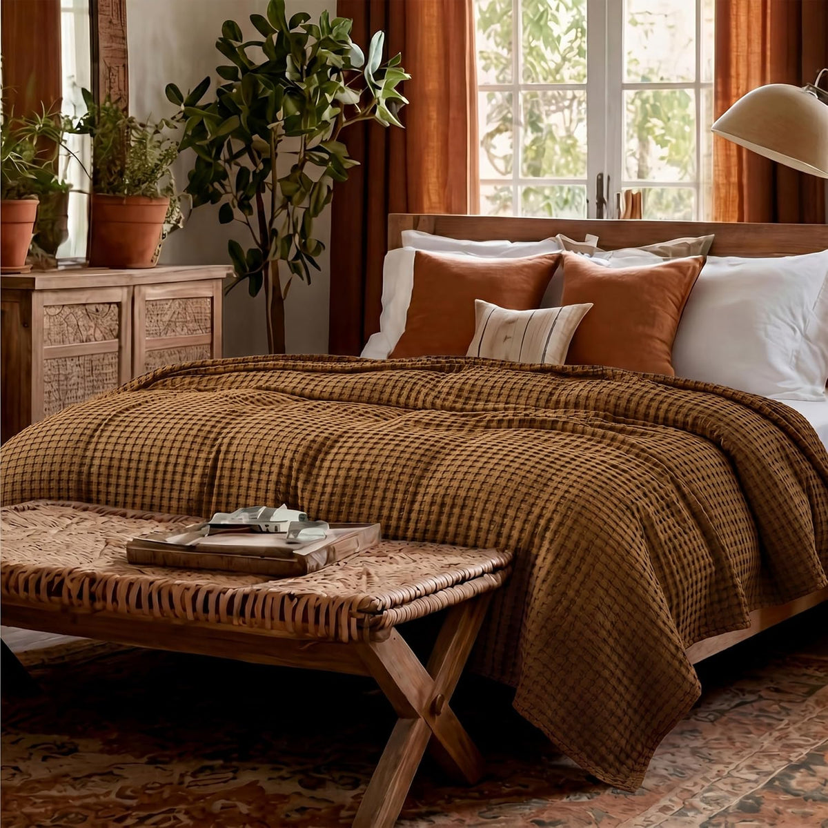 Cozy Haven | Manta de nido de abeja refrescante para cama queen, de algodón y bambú ligero | Manta de verano suave para personas calurosas