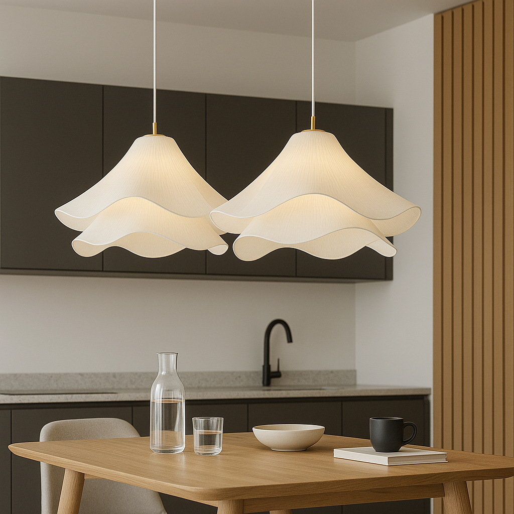 Lámpara colgante de tela en capas de 24 pulgadas con diseño floral para comedor, sala de estar y cocina, lámpara de techo moderna minimalista con altura ajustable
