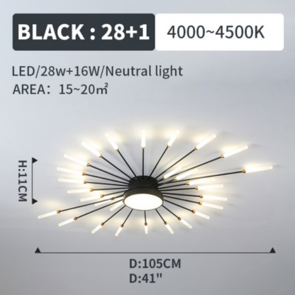 Starburst Dimmable LED Ceiling Light Flush Mount Black Gold Metal Acrylic Indoor Modern Fixture for Bedroom Living Room Dining Room