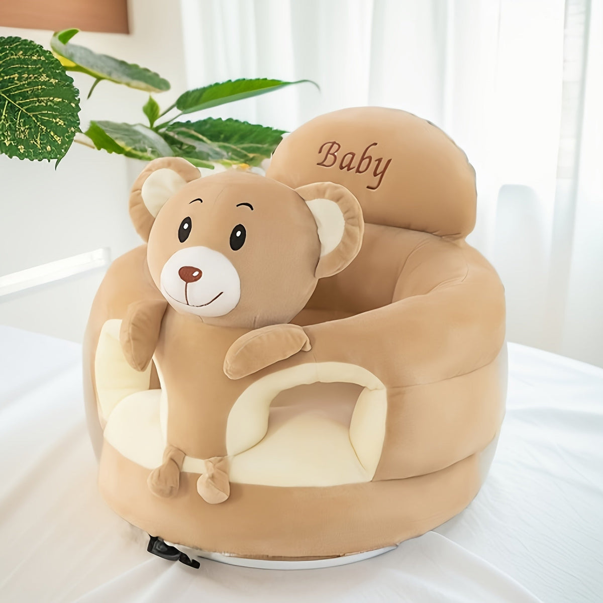 Plush Baby Support Seat with Animal Design for Learning to Sit | Soft Cushioned First Sitting Chair for Infants & Toddlers | Cute Yellow