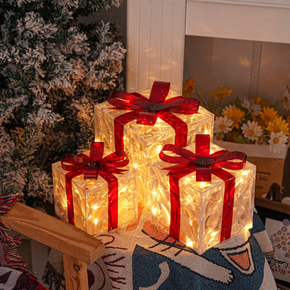Holly Jolly Boxes™ - Set Of 3 Christmas Light Gift Boxes Decoration