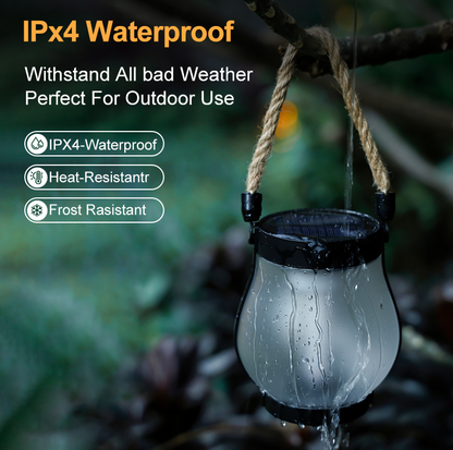 USB Rechargeable Portable Lantern with Hemp Handle & Auto Light Sensor for Patio Deck Porch Bedroom Camping Outdoor Indoor Ambient Lighting