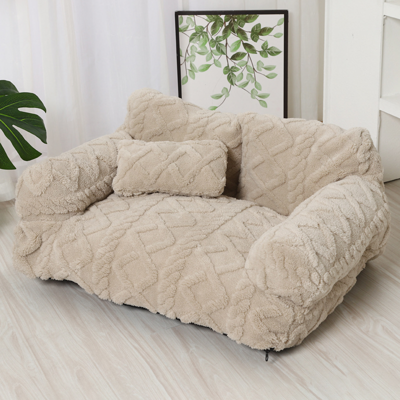 Cama para perro tipo sofá acogedora con borde elevado – Diseño de felpa suave