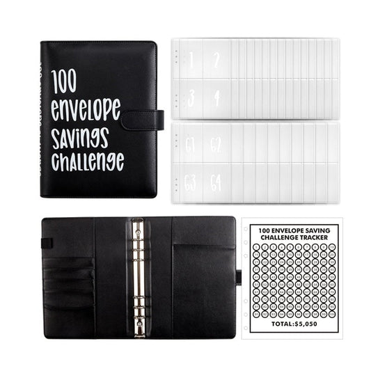 100-Envelope Money Saving Binder with Cash Envelopes for Budget Tracking & Financial Goals | PU Leather Organizer for Home Finance